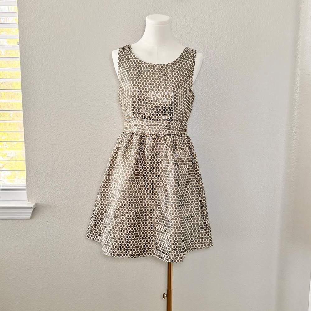 NWT Esley Anthologie Gold Dot Fit Flare Dress Sleeveless Cocktail Coquette Sz S - Picture 3 of 14